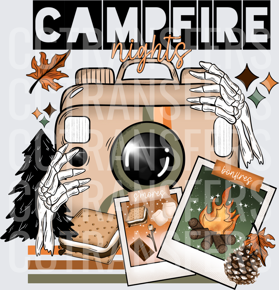 Campfire Nights S'mores Bonfires Skeleton Hands Camera (DTF)
