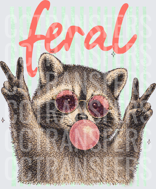 Feral Raccoon with Sunglasses Blowing Bubble Gum Peace Signs (DTF)