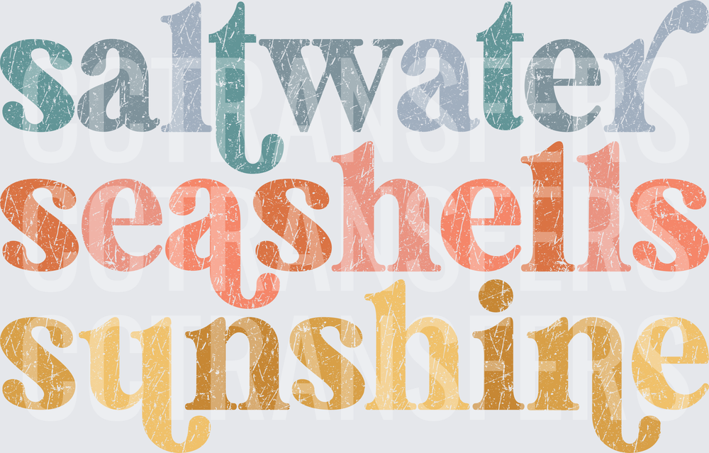 Saltwater Seashells Sunshine Distressed Retro Text (DTF)