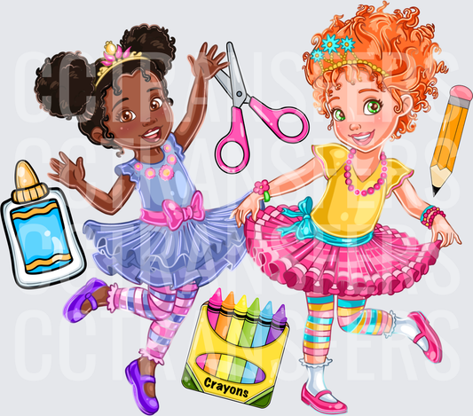 Fancy Girls Back to School Crayons Scissors Glue (DTF)