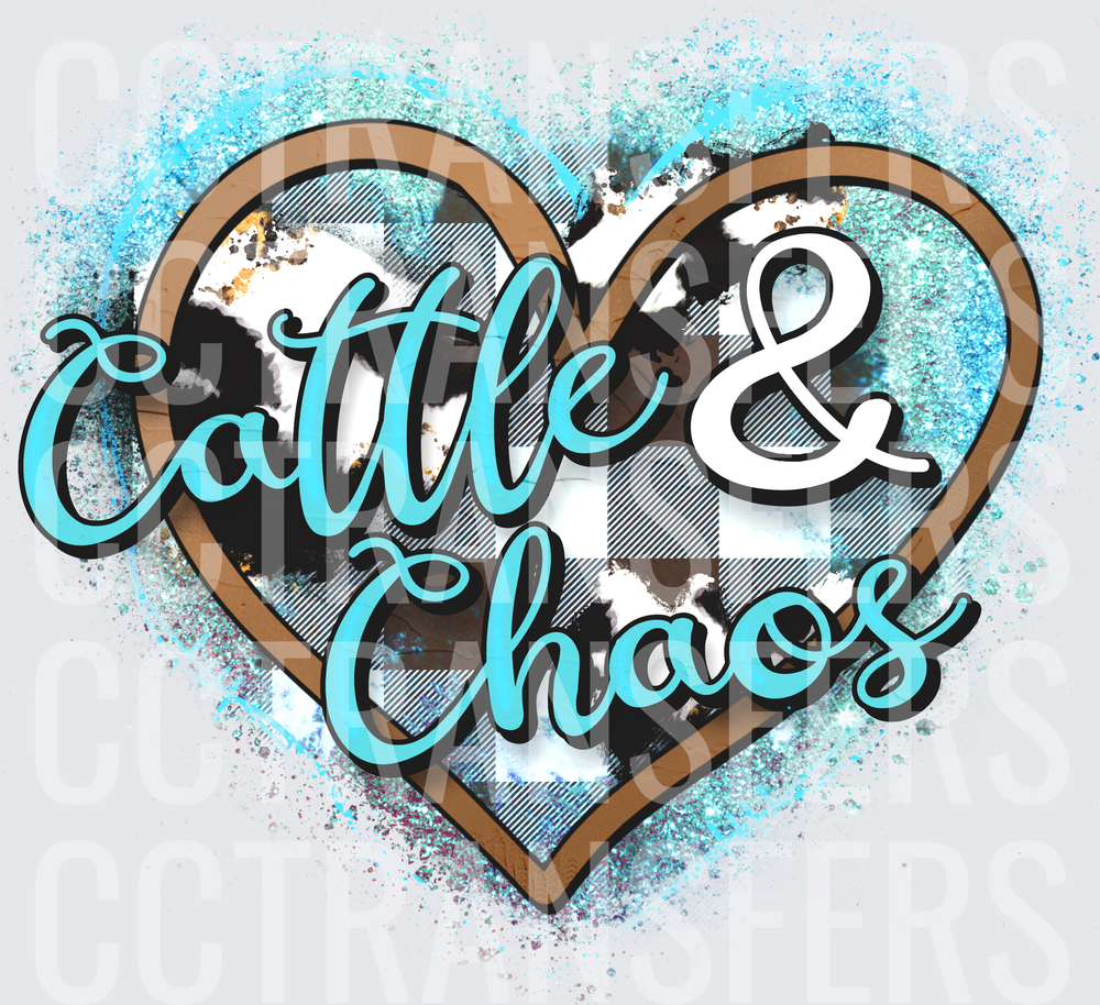 Cattle & Chaos Buffalo Plaid Cowhide Heart (DTF)