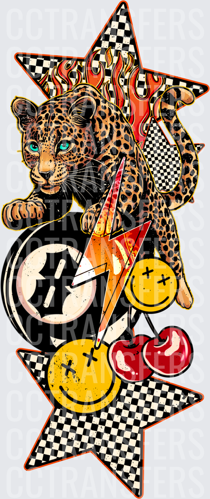 Leopard Cub Checkerboard Stars Lightning Bolt Cherries (DTF)