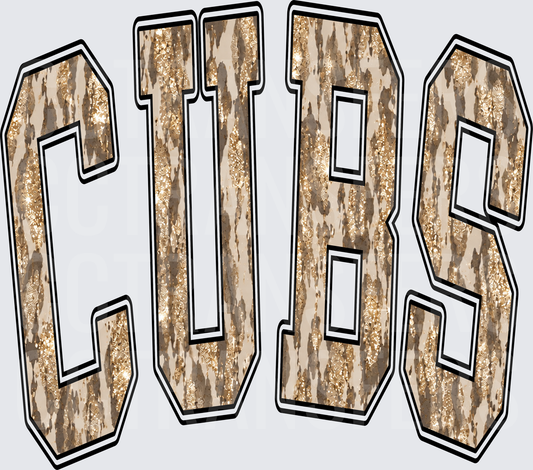 Cubs Varsity Letters Leopard Glitter Mascot (DTF)