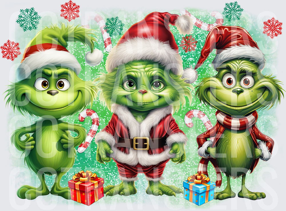 Three G-Man Characters Santa Suits Christmas Gifts Snowflakes (DTF)