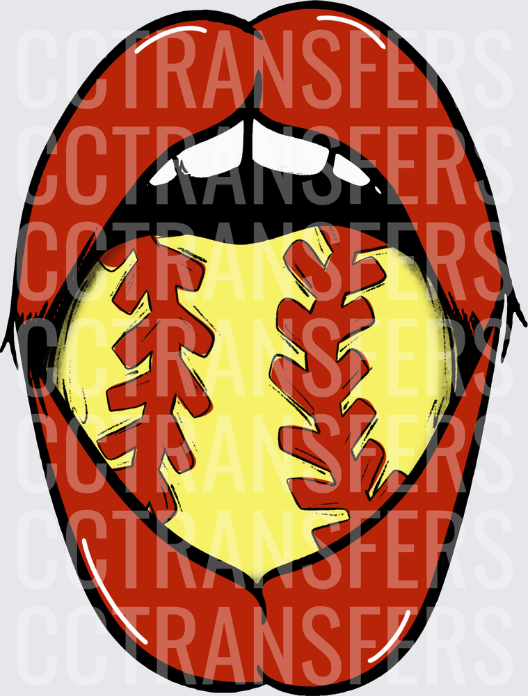 Open Mouth Tongue Softball Lace Design (DTF)