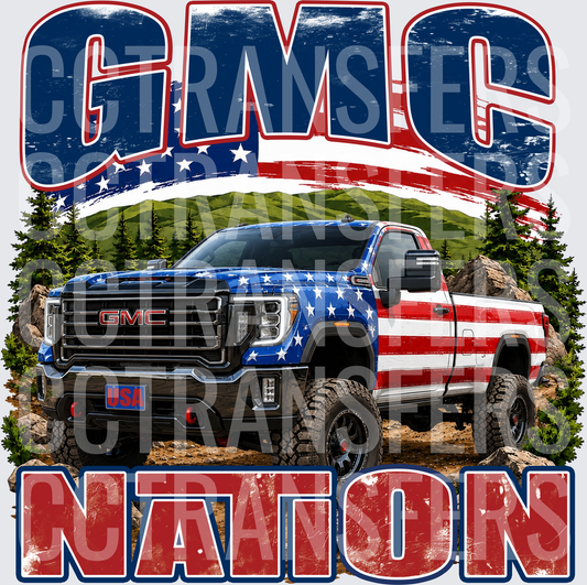 GMC Nation Patriotic Lifted Truck American Flag (DTF)