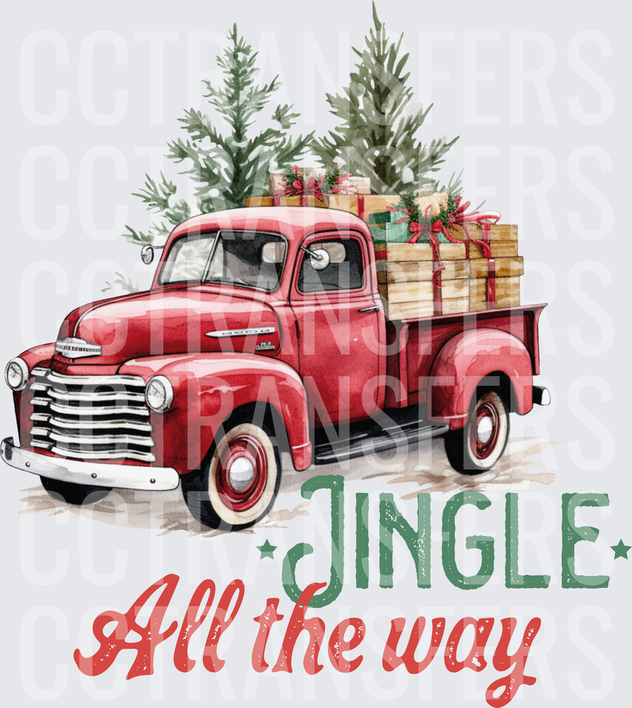 Jingle All The Way Vintage Red Christmas Truck (DTF)