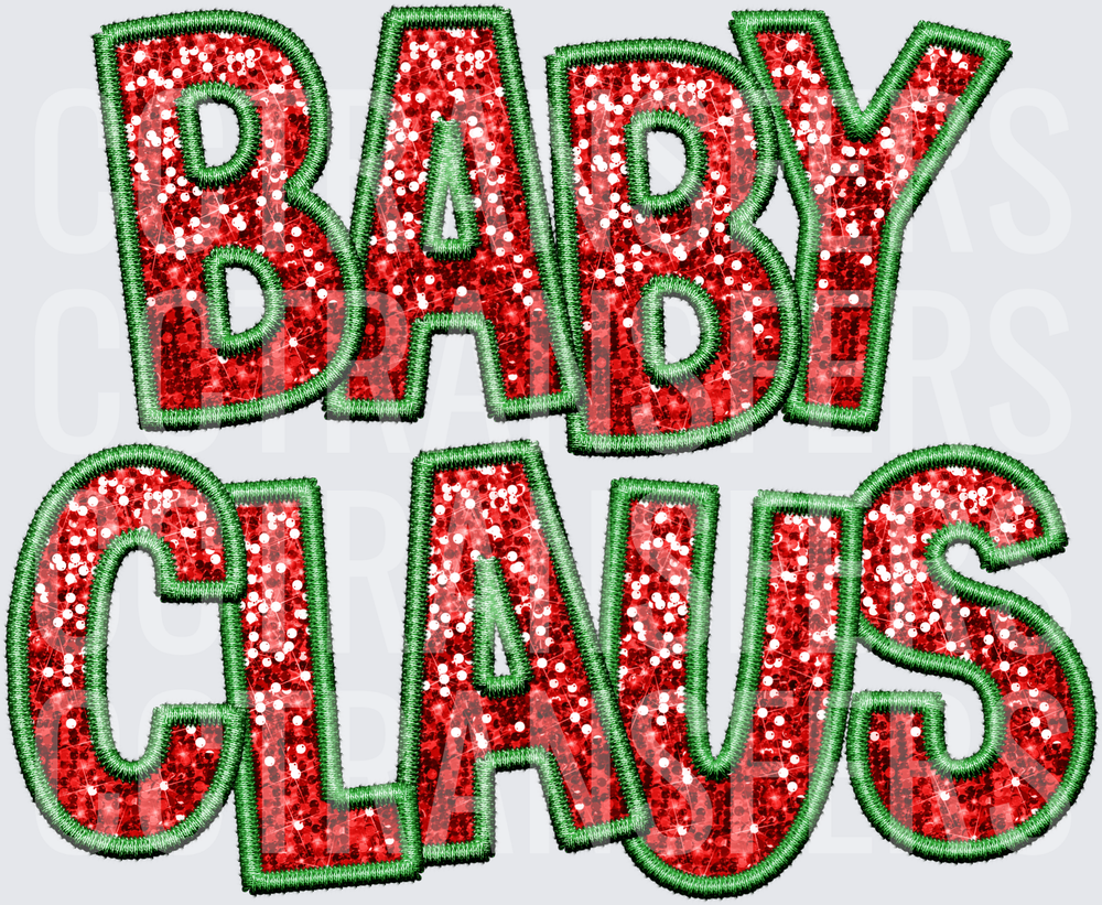 Baby Claus Red Glitter Green Embroidery Patch Style (DTF)