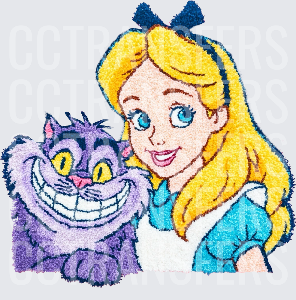 Blonde Girl with Blue Bow and Grinning Purple Cat (DTF)