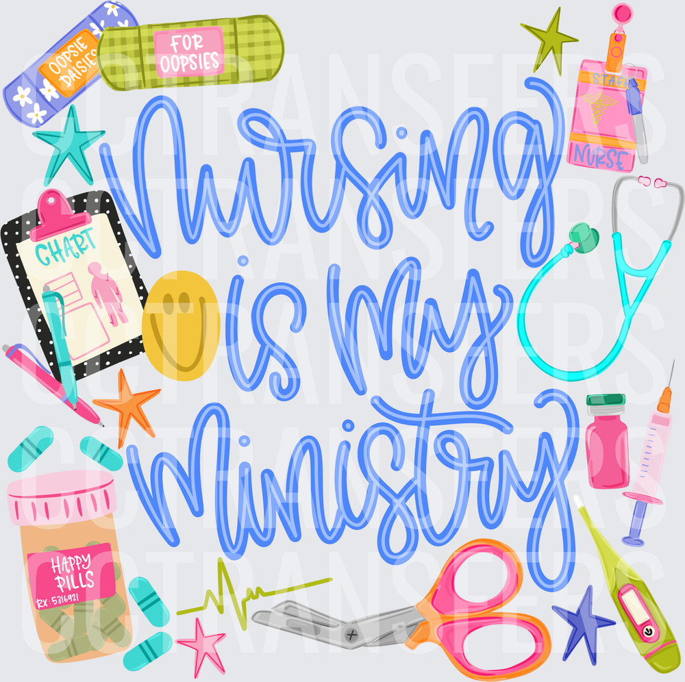 Nursing Is My Ministry Medical Icons Colorful Design (DTF)