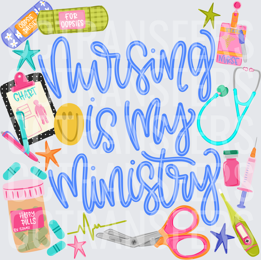Nursing Is My Ministry Medical Icons Colorful Design (DTF)