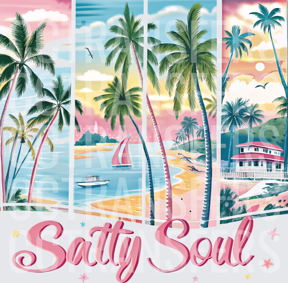 Salty Soul Tropical Beach Palm Trees Sailboat Pastel (DTF)