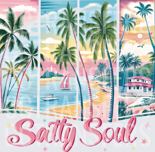 Salty Soul Tropical Beach Palm Trees Sailboat Pastel (DTF)