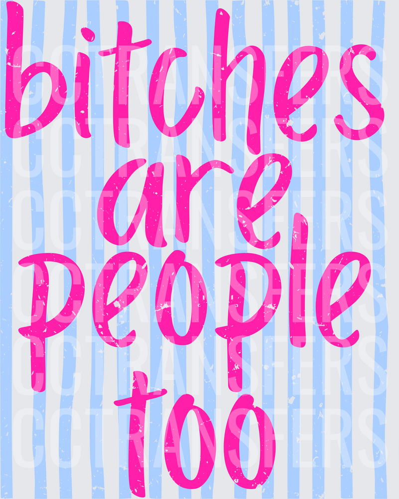 Bitches Are People Too Pink Script Blue Stripe (DTF)