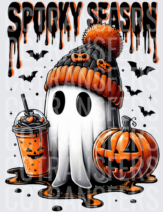 Spooky Season Ghost Pom Beanie Pumpkin Bats Halloween (DTF)