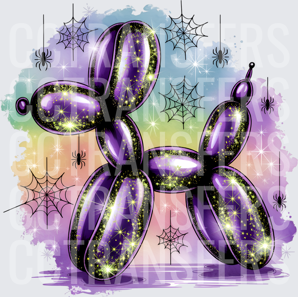 Halloween Glitter Balloon Animal Dog with Spiderwebs (DTF)