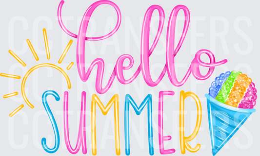 Hello Summer Sun Rainbow Snow Cone Script (DTF)