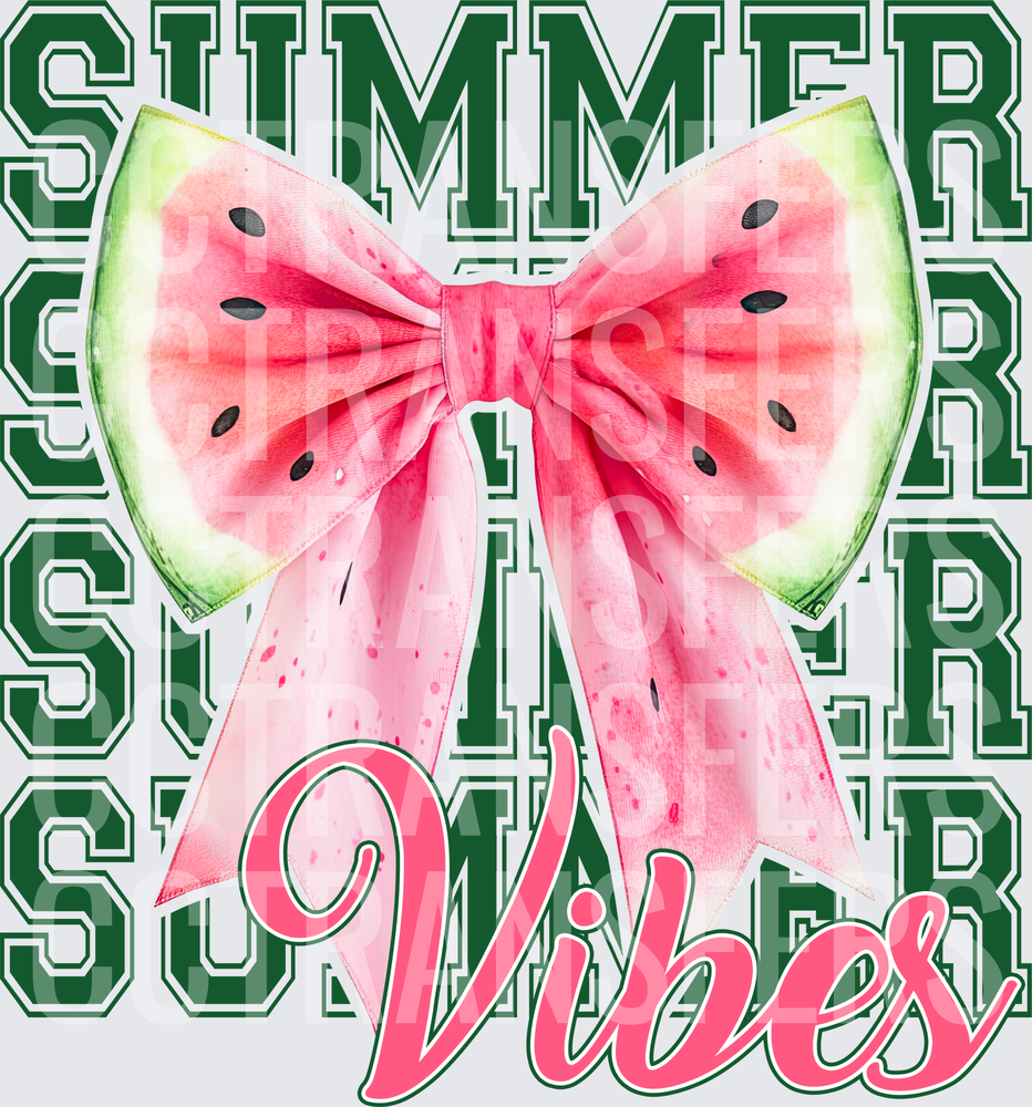 Summer Vibes Watermelon Bow Stacked Varsity Letters (DTF)