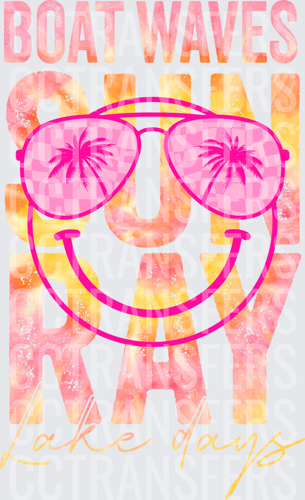 Boat Waves Sun Ray Lake Days Smiley Face Aviators (DTF)