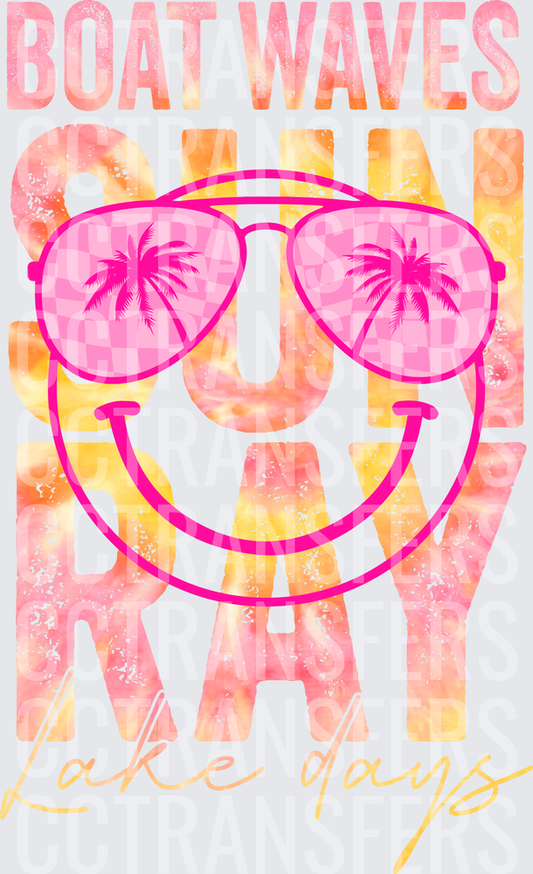 Boat Waves Sun Ray Lake Days Smiley Face Aviators (DTF)