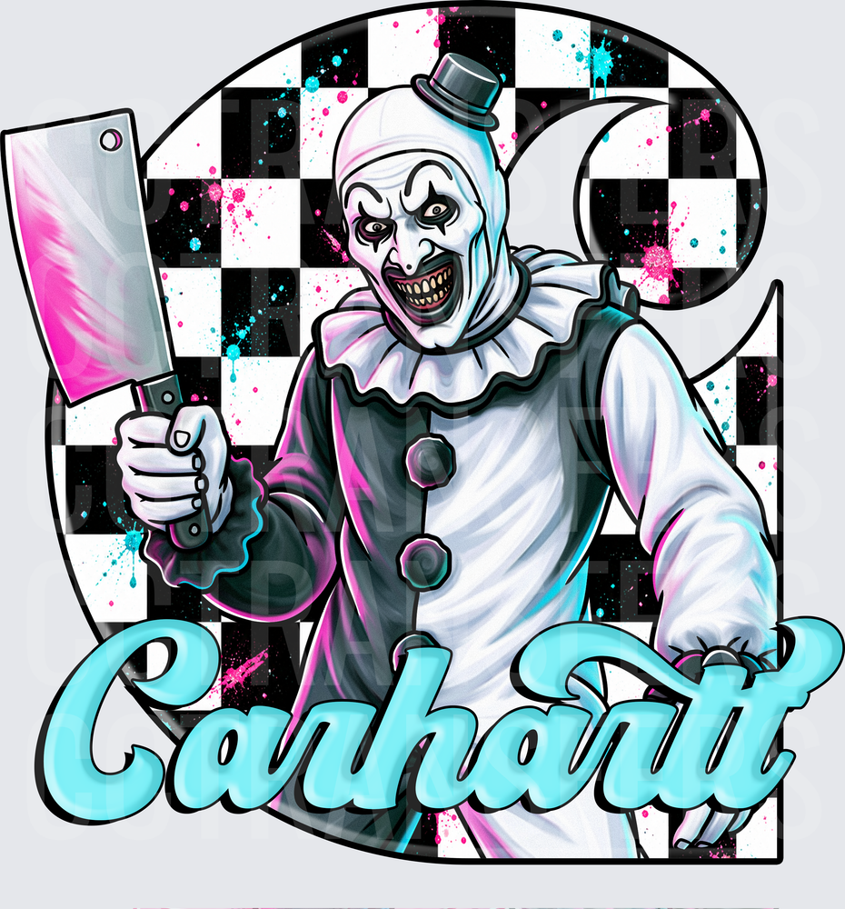 Horror Clown With Cleaver Checkered Moon Neon Splatter (DTF)