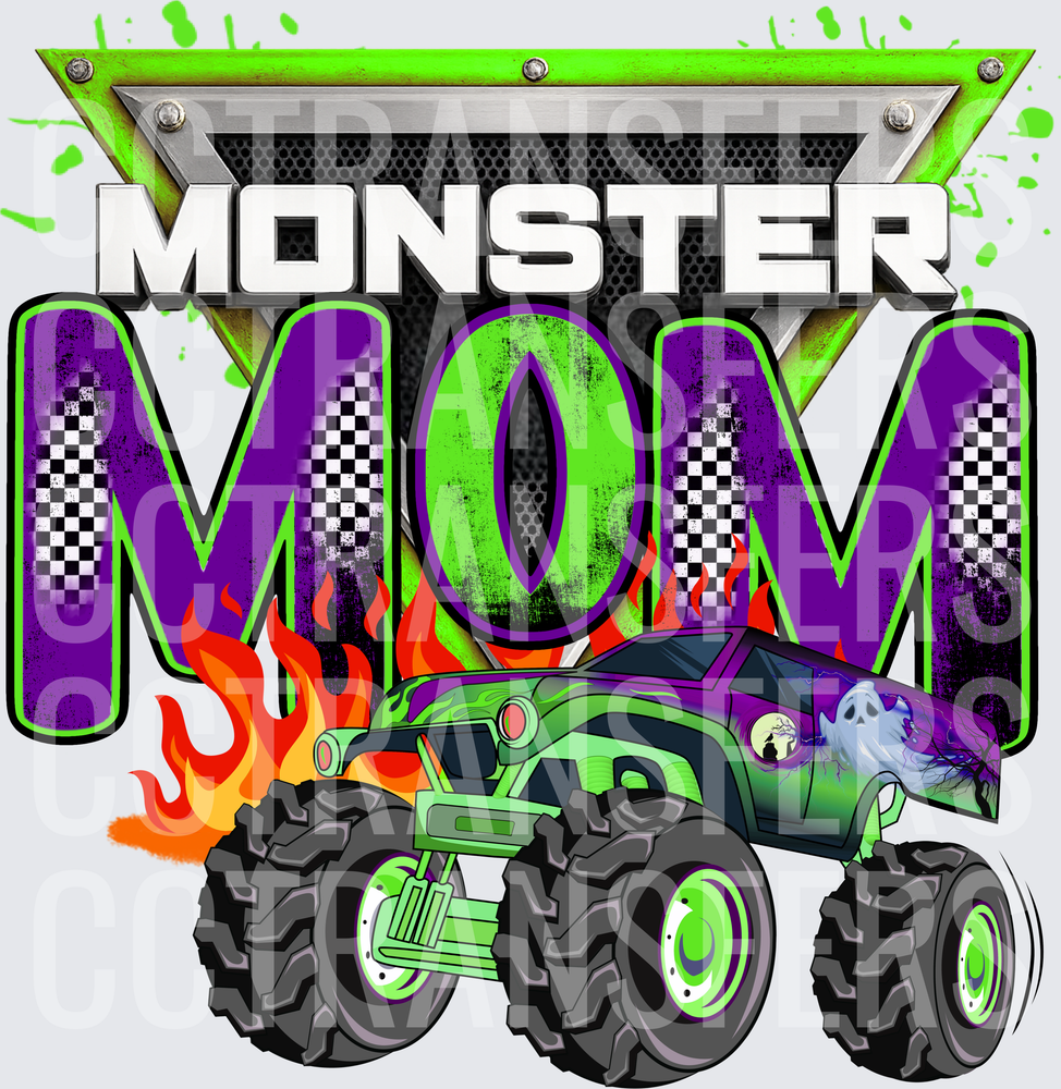 Monster Mom Green Purple Monster Truck Flames Ghost (DTF)