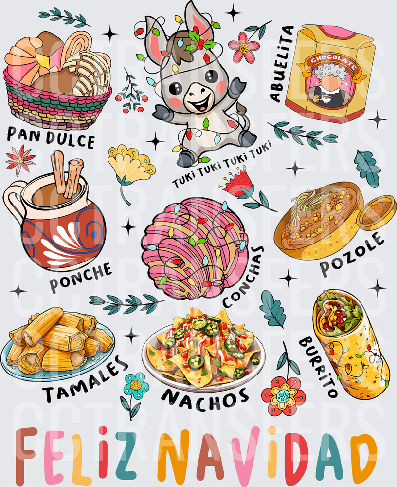 Feliz Navidad Mexican Christmas Food Collage (DTF)