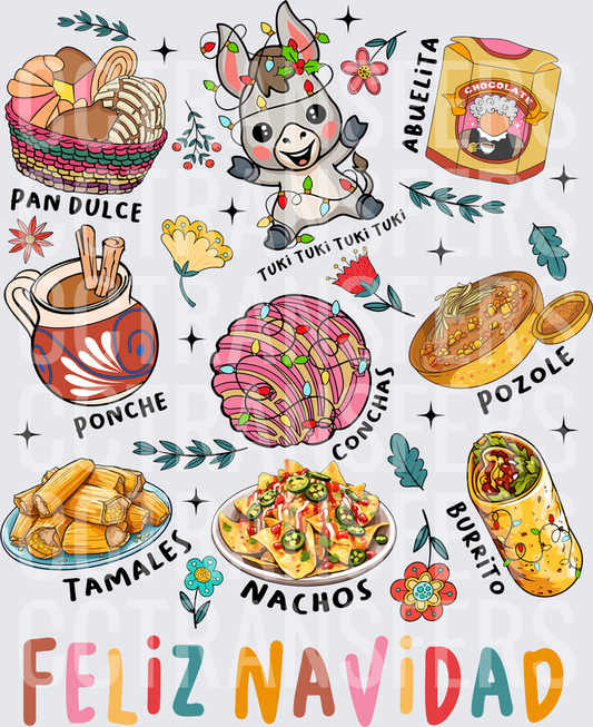 Feliz Navidad Mexican Christmas Food Collage (DTF)