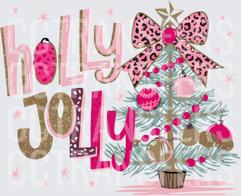 Holly Jolly Pink Leopard Bow Christmas Tree (DTF)