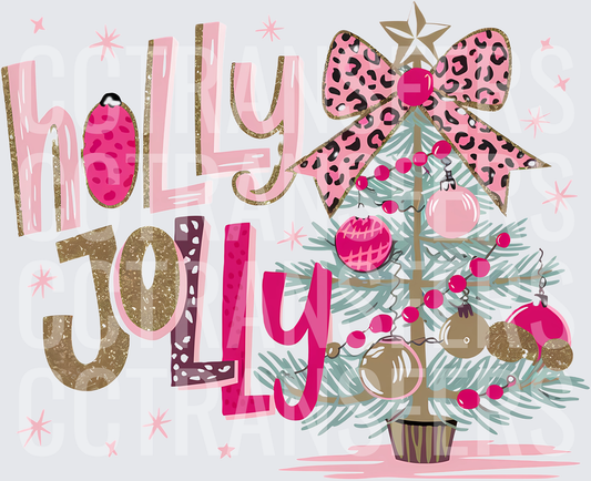 Holly Jolly Pink Leopard Bow Christmas Tree (DTF)