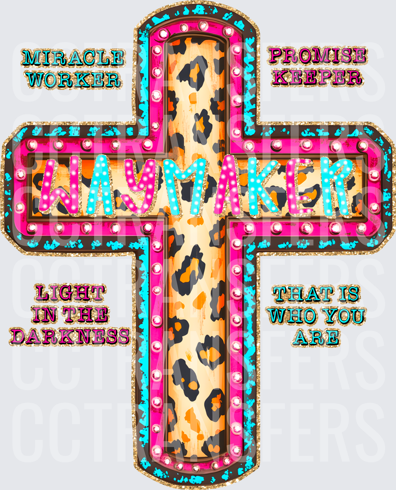 Waymaker Miracle Worker Promise Keeper Leopard Cross (DTF)