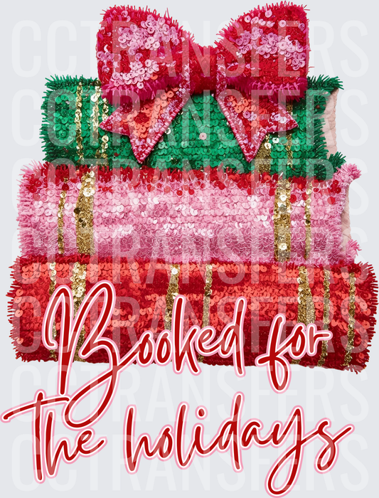 Booked For The Holidays Sequin Stacked Books Bow (DTF)