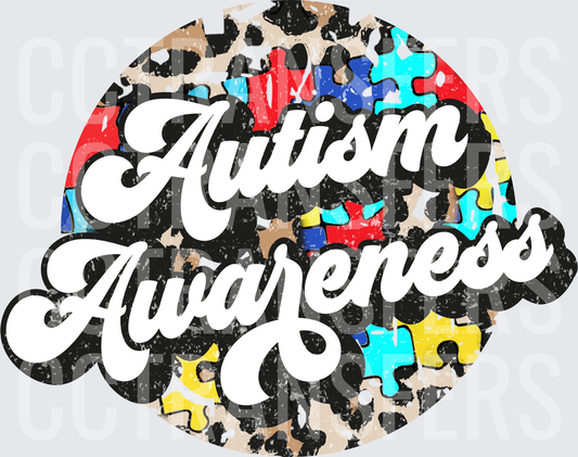 Autism Awareness Leopard Puzzle Piece Circle (DTF)