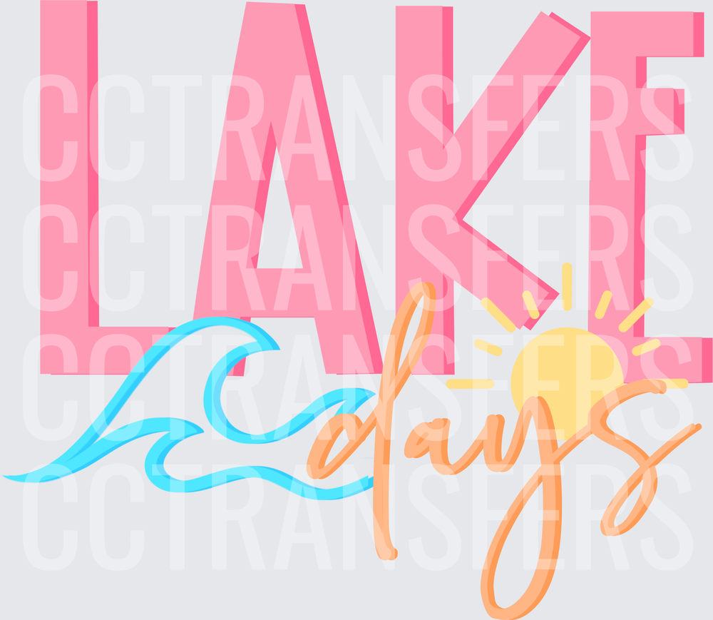 Lake Days Bold Pink Lettering Waves Sun Script (DTF)