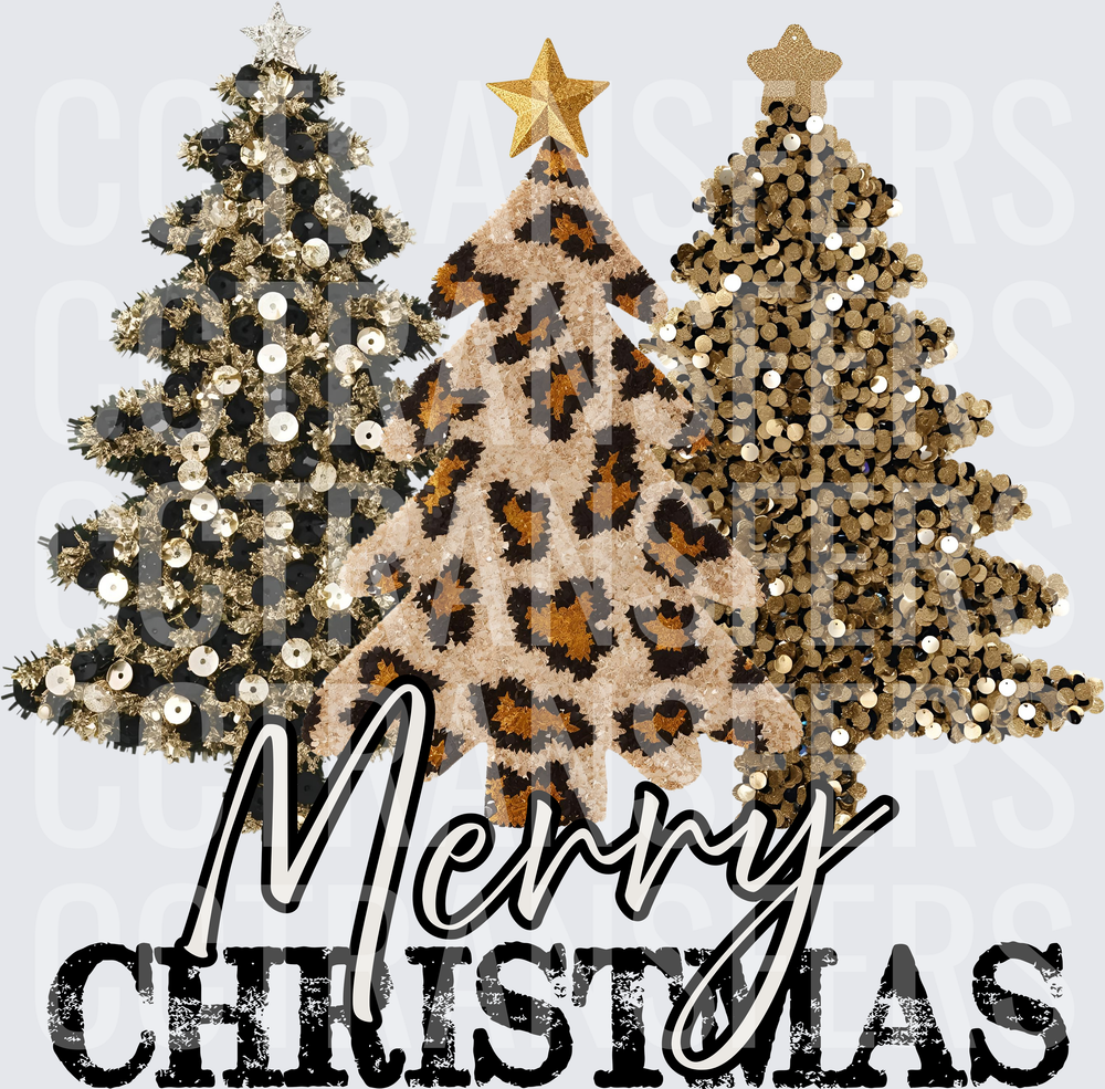 Merry Christmas Leopard Print Sequin Trees (DTF)