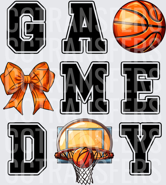 Basketball Game Day Varsity Letters with Bow and Hoop (DTF)
