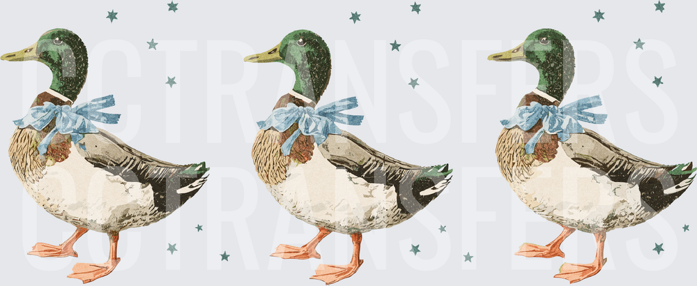 Vintage Mallard Duck with Blue Bow Tie Triple Pattern (DTF)