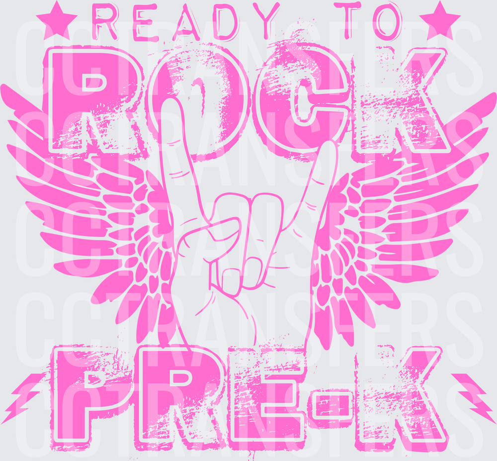 Ready To Rock Pre-K Pink Grunge Wings Rock Hand (DTF)