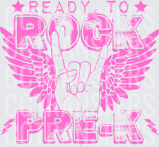 Ready To Rock Pre-K Pink Grunge Wings Rock Hand (DTF)