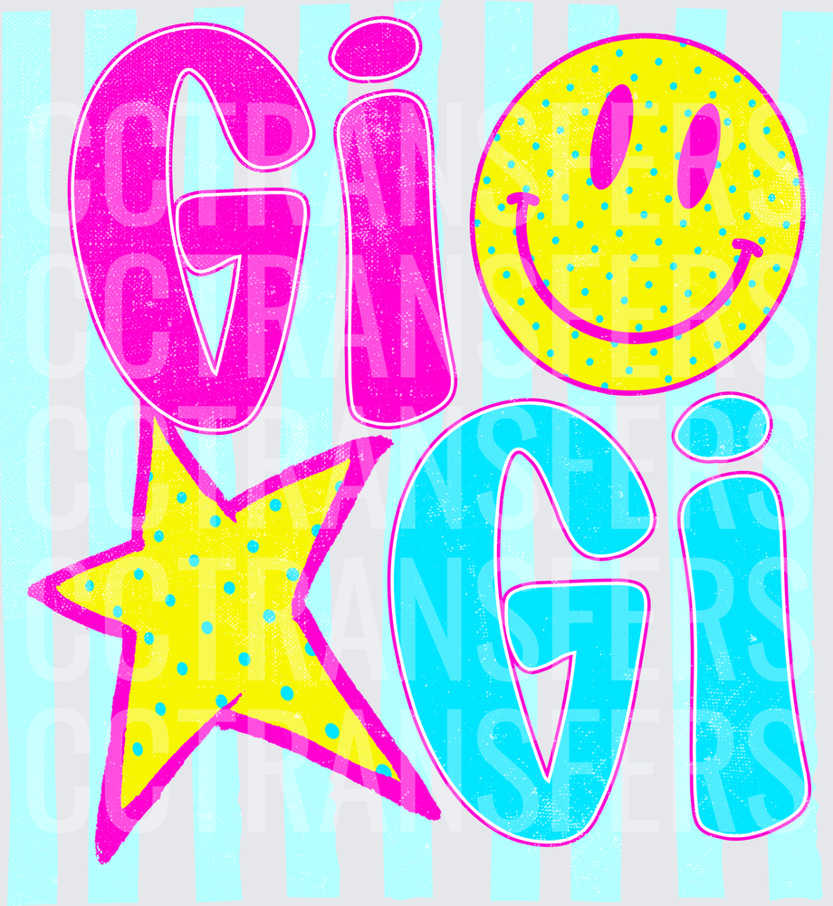 Gigi Retro Smiley Face Star Polka Dot Bold Letters (DTF)