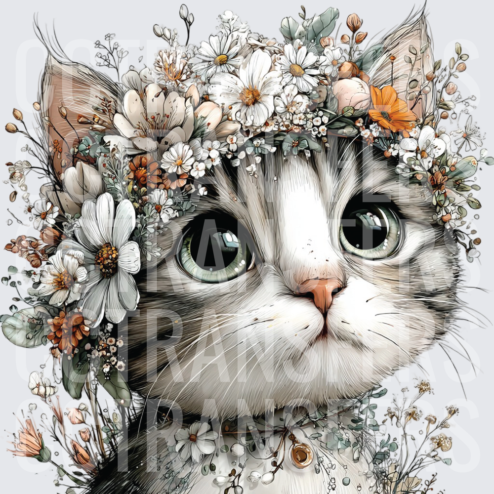 Whimsical Kitten with Wildflower Crown Big Eyes (DTF)