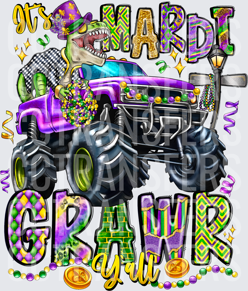 It's Mardi Grawr Y'all Dinosaur Monster Truck (DTF)