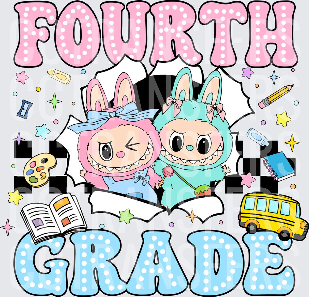 Fourth Grade Cute Bunny Monster Characters School (DTF)