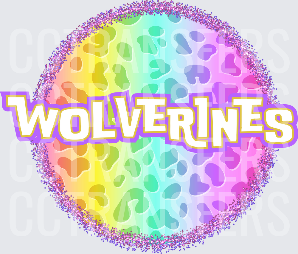 Rainbow Leopard Print Glitter Circle Wolverines (DTF)