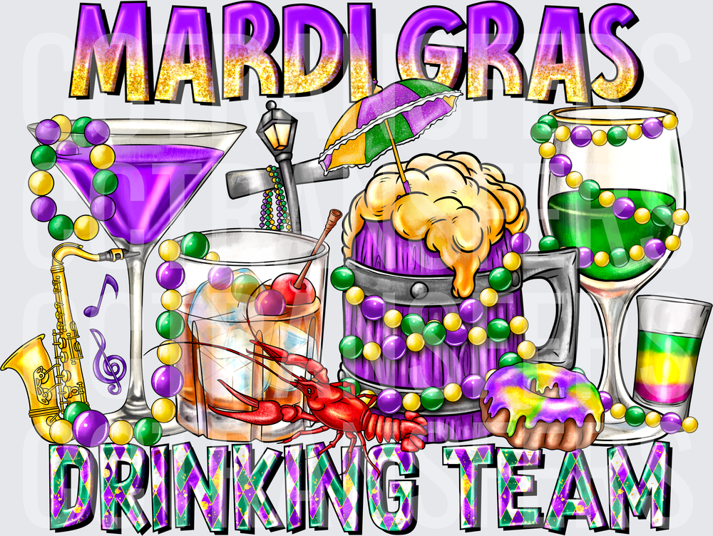 Mardi Gras Drinking Team Cocktails Beads Crawfish (DTF)