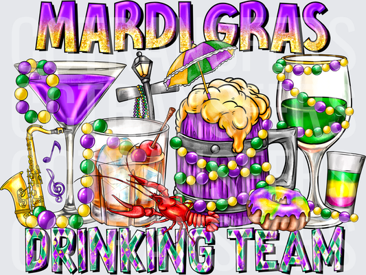 Mardi Gras Drinking Team Cocktails Beads Crawfish (DTF)