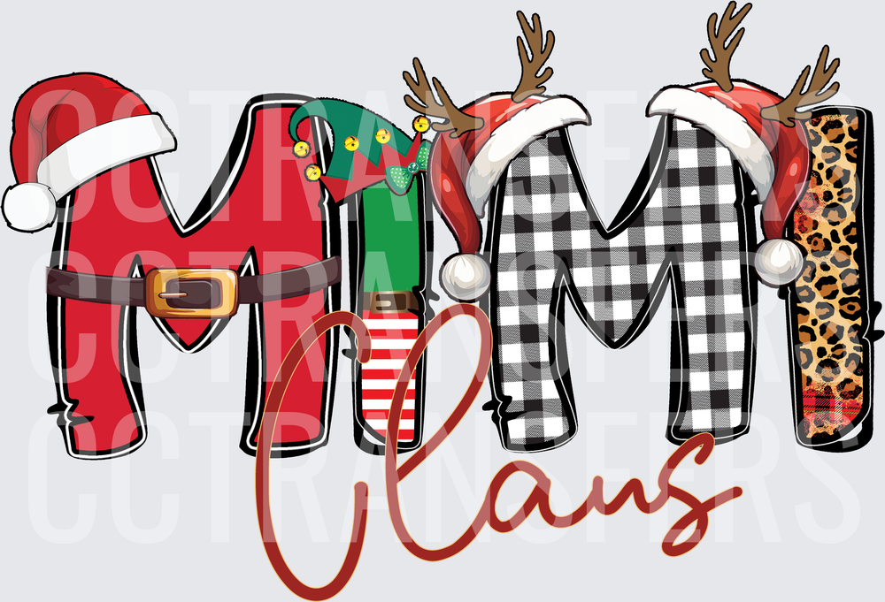 Mimi Claus Christmas Holiday Letters Mixed Pattern (DTF)