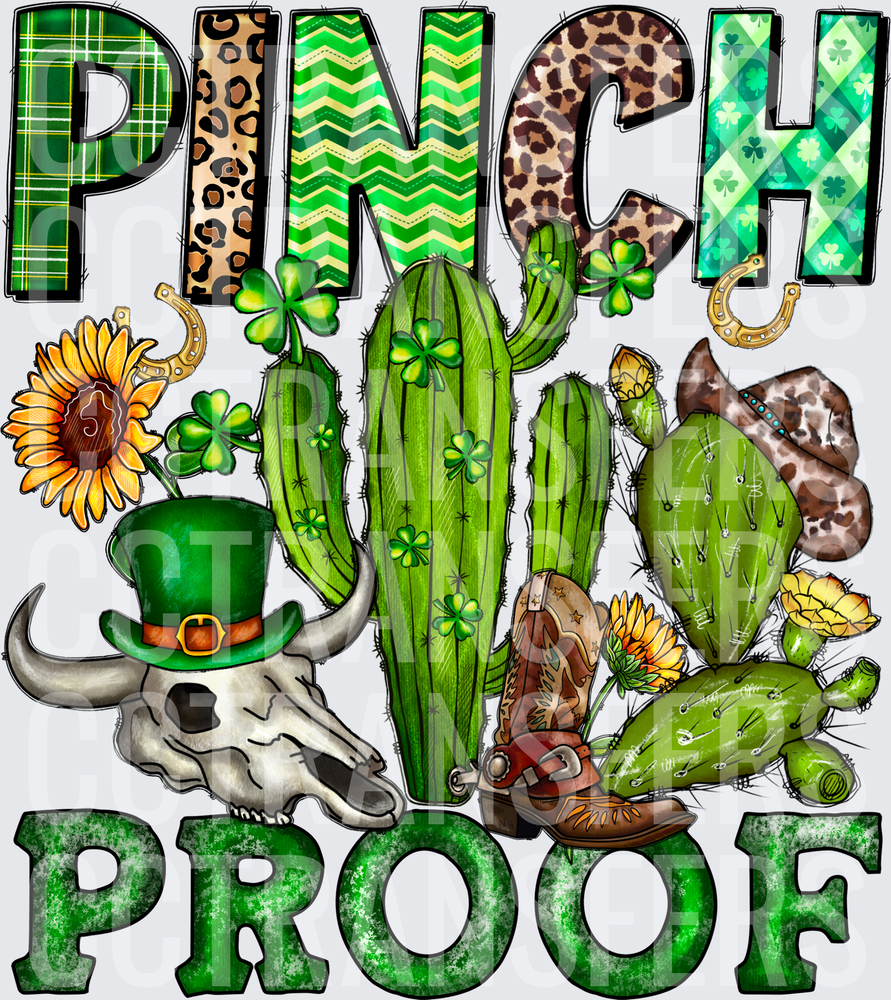 Pinch Proof Western Cactus Bull Skull St. Patrick's Day (DTF)