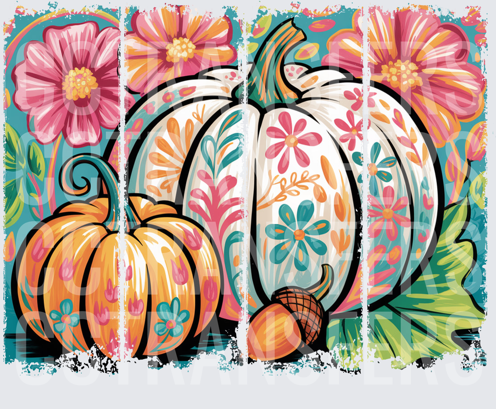 Boho Floral Painted Pumpkins with Acorn Fall Harvest (DTF)