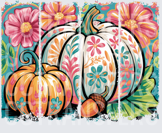 Boho Floral Painted Pumpkins with Acorn Fall Harvest (DTF)